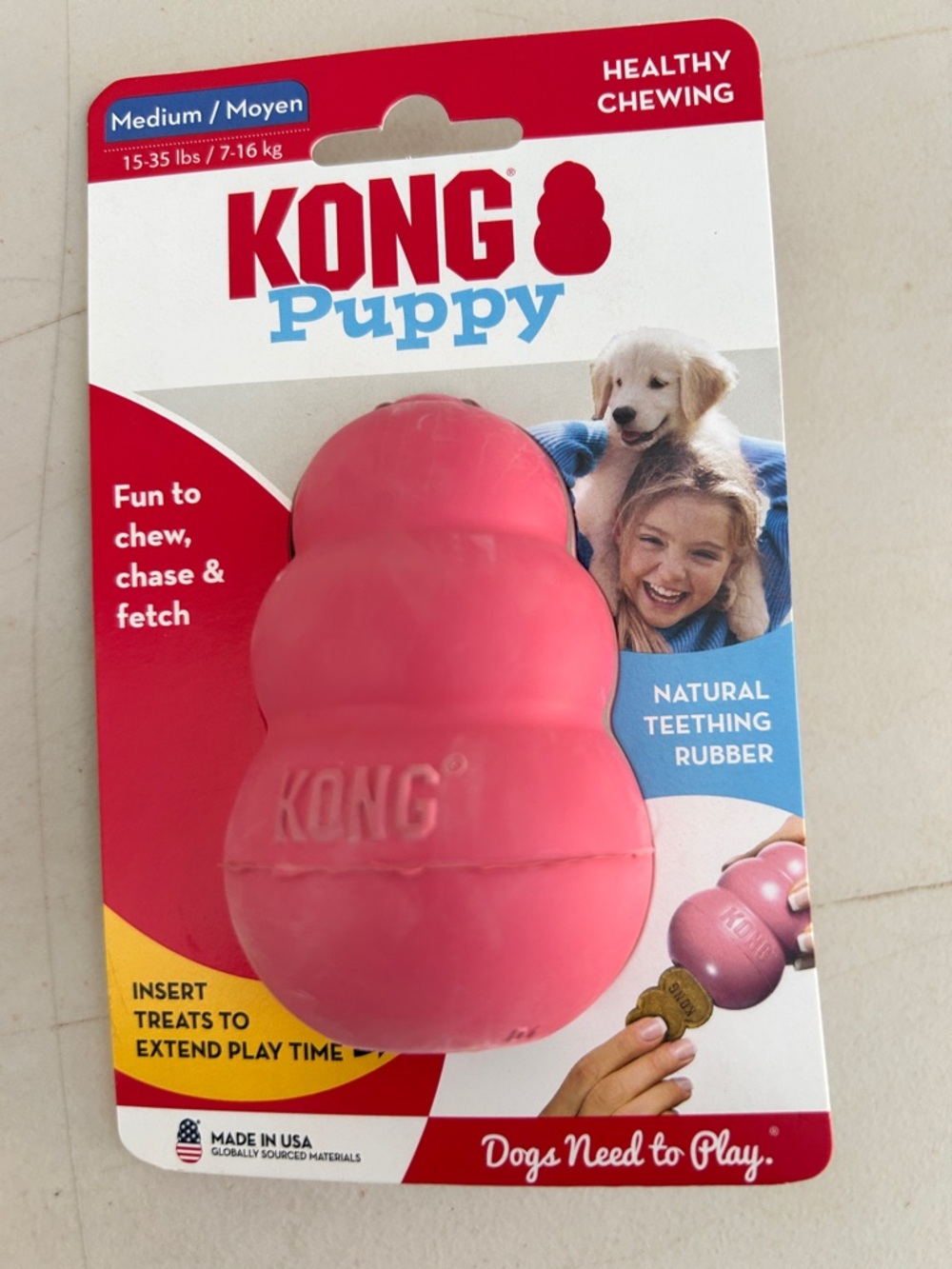 NWT Kong Puppy Natural Teething Toy - Pink